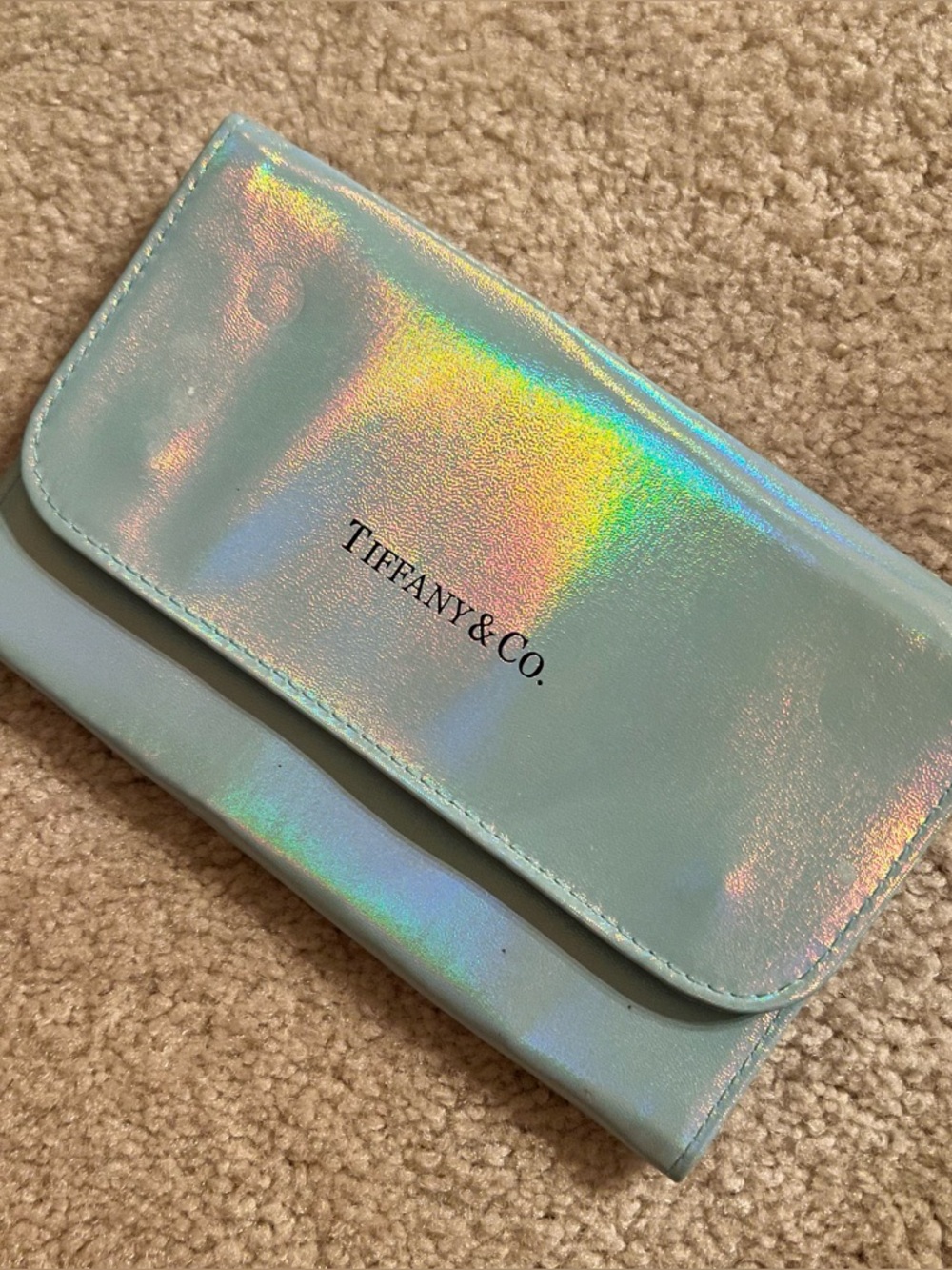 Tiffany & Co. Iridescent Blue Fabric Brush Roll Magnetic Folding with Pockets